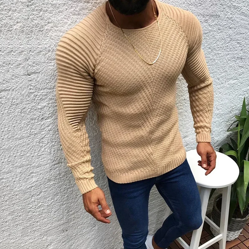 

New Style Knitted Sweater for Young Men, Fashionable Solid Color Round-neck Long-sleeved Simple Sweater in Autumn and Winter