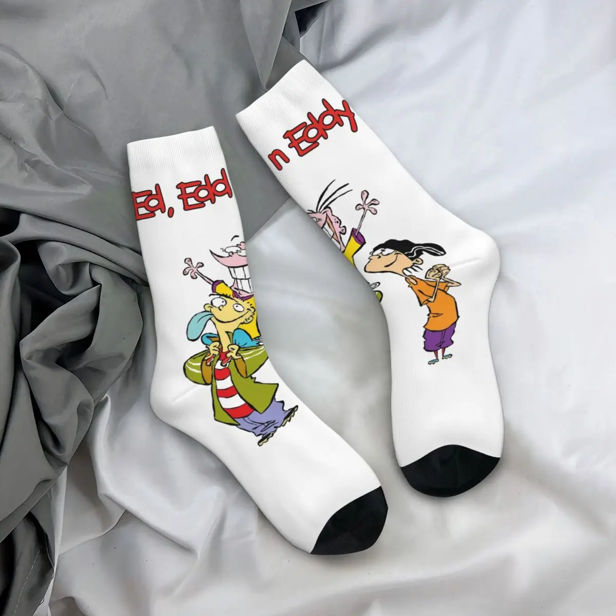 Happy Funny Happy Men\'s Socks Retro Harajuku Ed, Edd n Eddy Cartoon Hip Hop Novelty Seamless Crew Crazy Sock Gift Printed