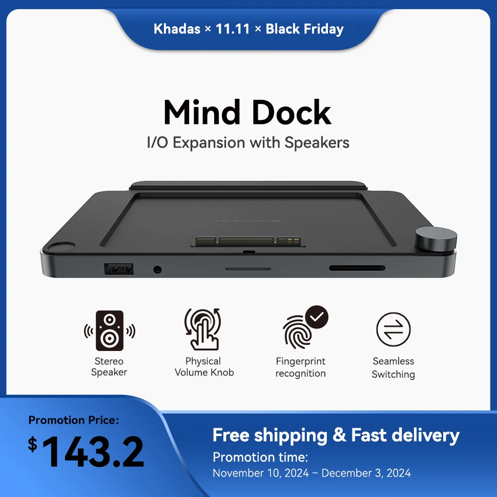 Khadas Dock Multi I/O Expansion Ports Hub with High-Speed Mind Link for Khadas Mind Mini PC and Audio  Adjustment& Fingerprint