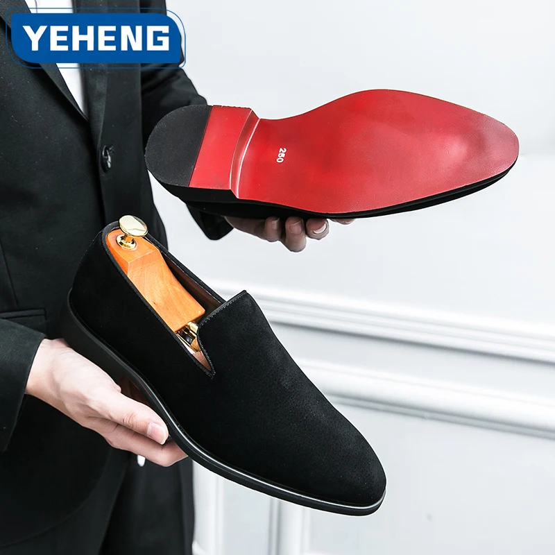 Spring Italian luxury designer brand suede leather shoes Business Office Dress shoes for man Red Bottom Wedding Social Shoes