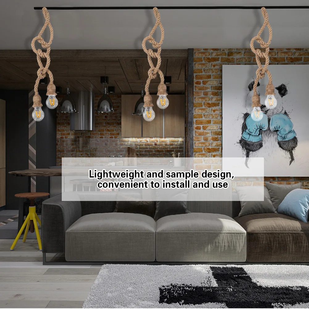 1.5m 2 Heads E27 Retro Vintage Pendant Lamp Hemp Rope Ceiling Filament Light Fixture