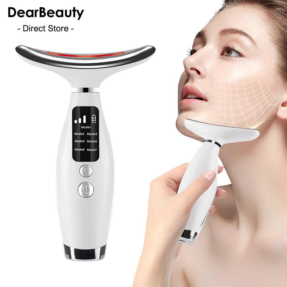LED Photon Therapy Collo Dispositivo di bellezza del viso 7 colori Luce per rassodare la pelle Lifting del viso Massaggiatore Antirughe Doppio mento Riduc