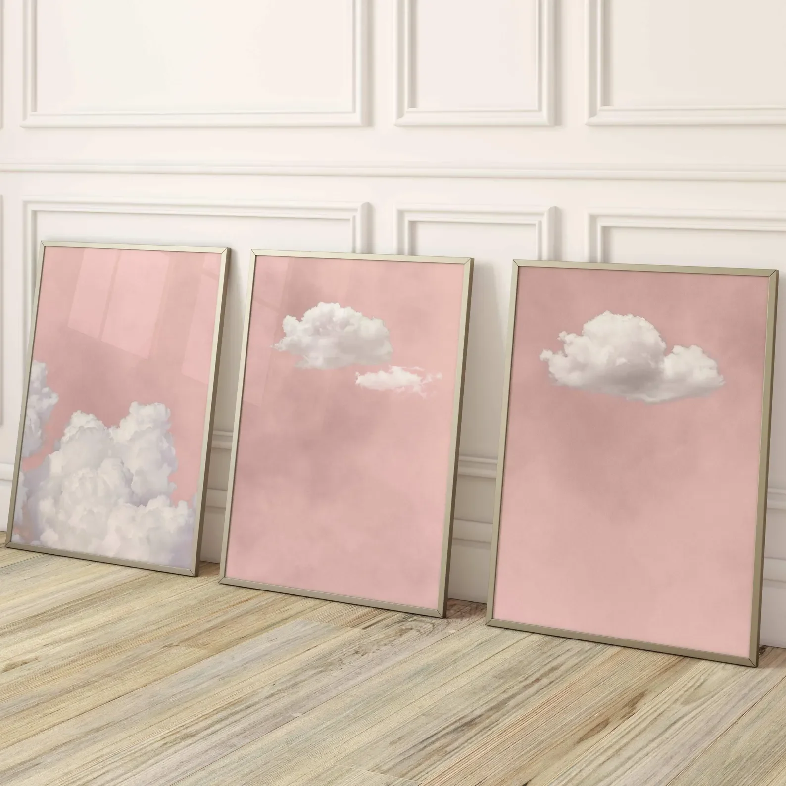 3PCS Blush Cloud Wall Art  Large Living Room Wall Decor  Moody Sky Wall Art  Above Bed Decor Canvas Paintings for Room Decor