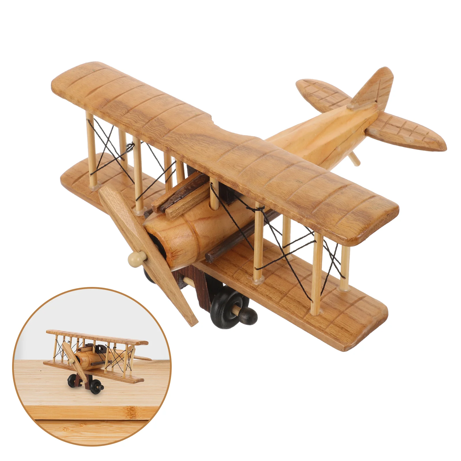 Desktop Photo Props Retro Wooden Plane Airplane Woody Toy Model Miniature Crafts Chocolate Office