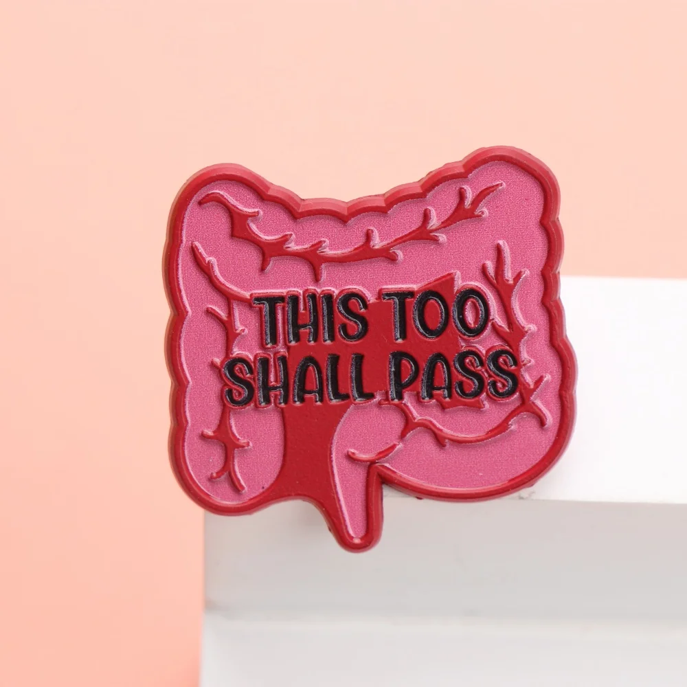 This Too Shall Pass Intestine Enamel Pin - Cartoon Punk Slogan Lapel Badge for Backpack Clothing DIY Gift