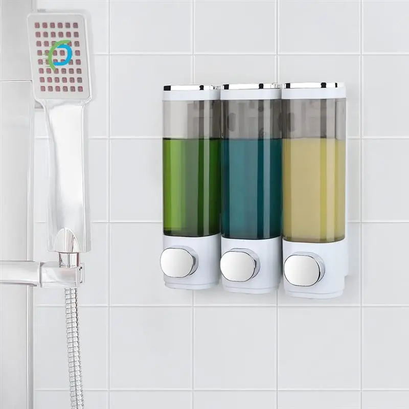 A20Q-distributeur de savon mural salle de bains 3 chambres, distributeur de savon de douche liquide transparent avec vis de montage pour mur de douche