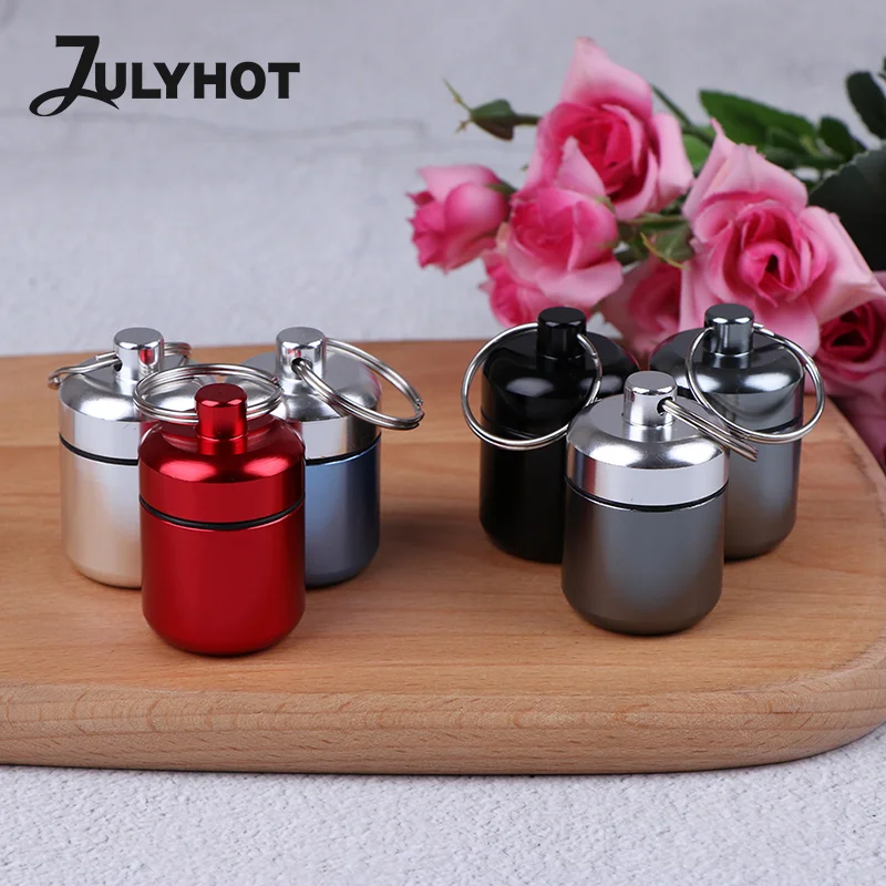 Mini Waterproof Aluminum Alloy Pill Box Case Bottle Holder Container Keychain