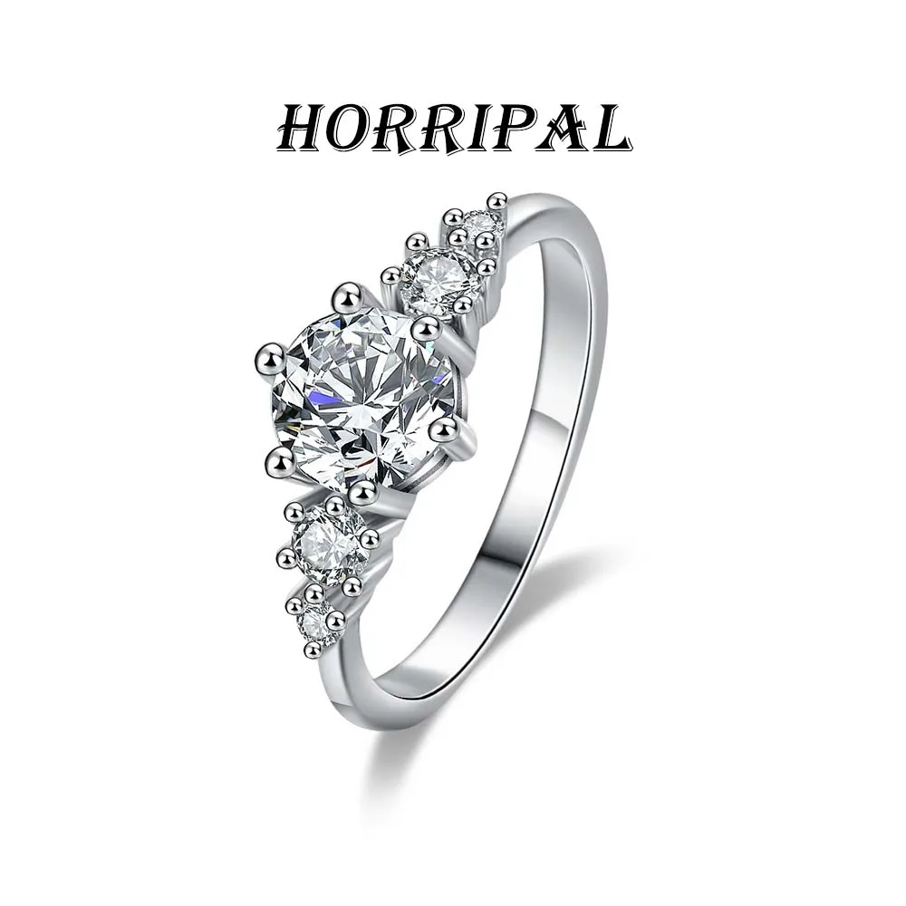 HORRIPAL 1CT D Color Moissanite Ring Sparkling Diamond  Six-Claw Design 925 Sliver for Women Engagement Wedding jewelry with GRA