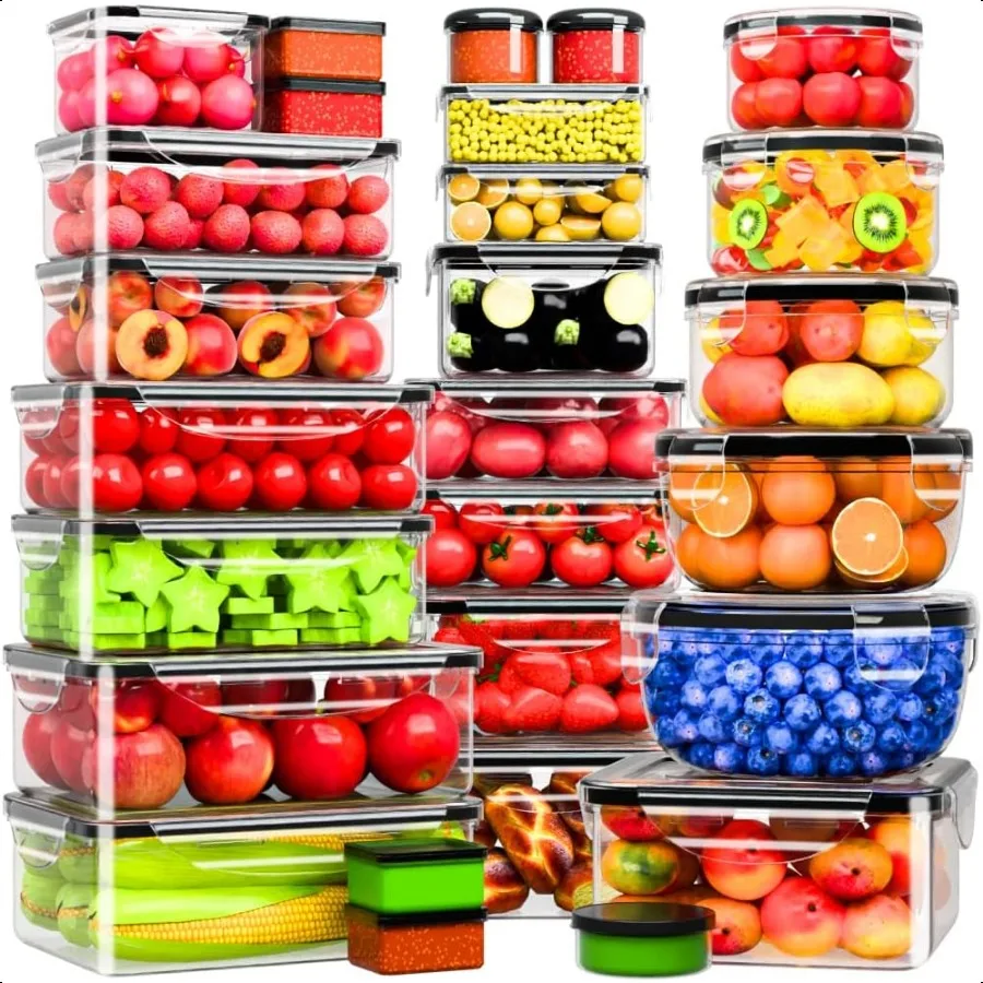 

54 шт. контейнеры для хранения продуктов питания с крышками, герметичные 27 контейнеров, 27 крышек, многоразовые пластиковые контейнеры для пищевых продуктов без BPA для кухни или