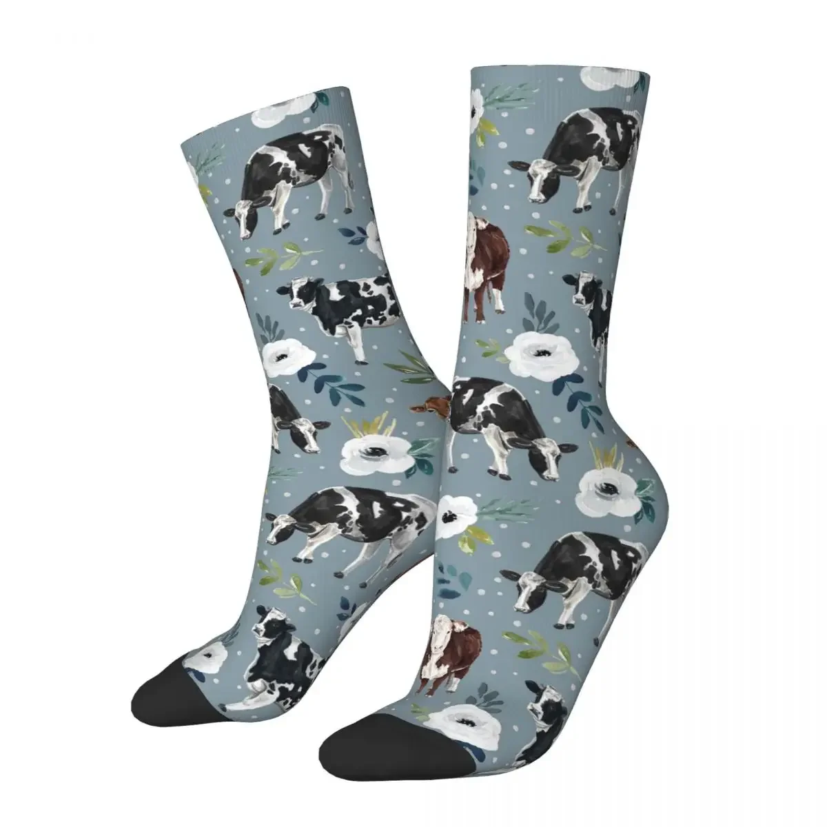 

Cow Print, Floral, Blue,Western Socks Harajuku Sweat Absorbing Stockings All Season Long Socks Accessories for Unisex Gifts