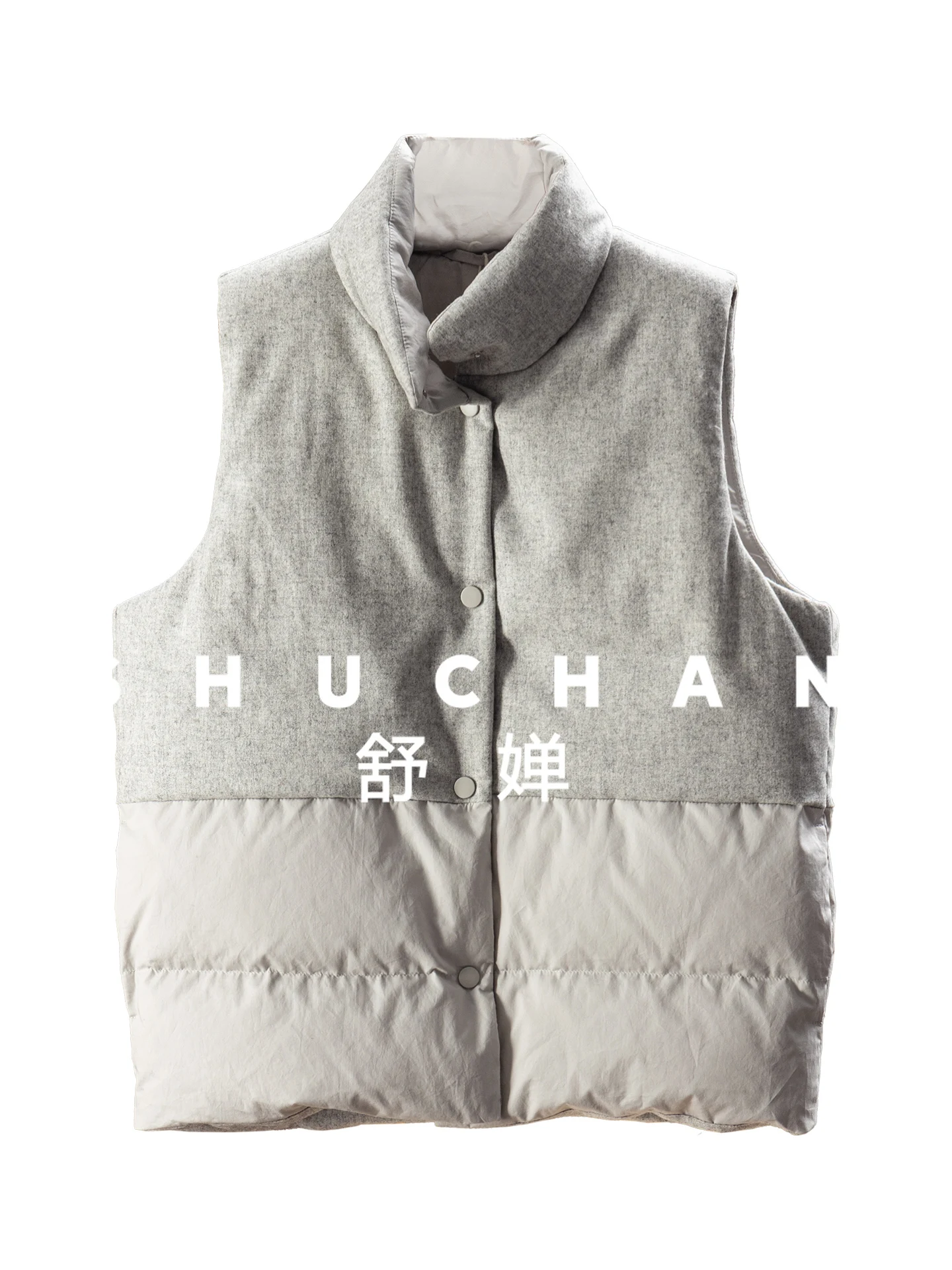 Luz de luxo parquet fio lã gola alta 90 ganso para baixo colete h feminino 25i8 casaco feminino