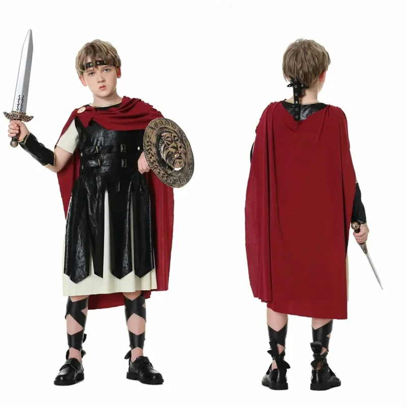 SN88 Ancient Roman Warrior Gladiator Costume Adult Kids Men Boys Uniform Halloween Dress Up Party Knight Roman Solider Fancy Dre