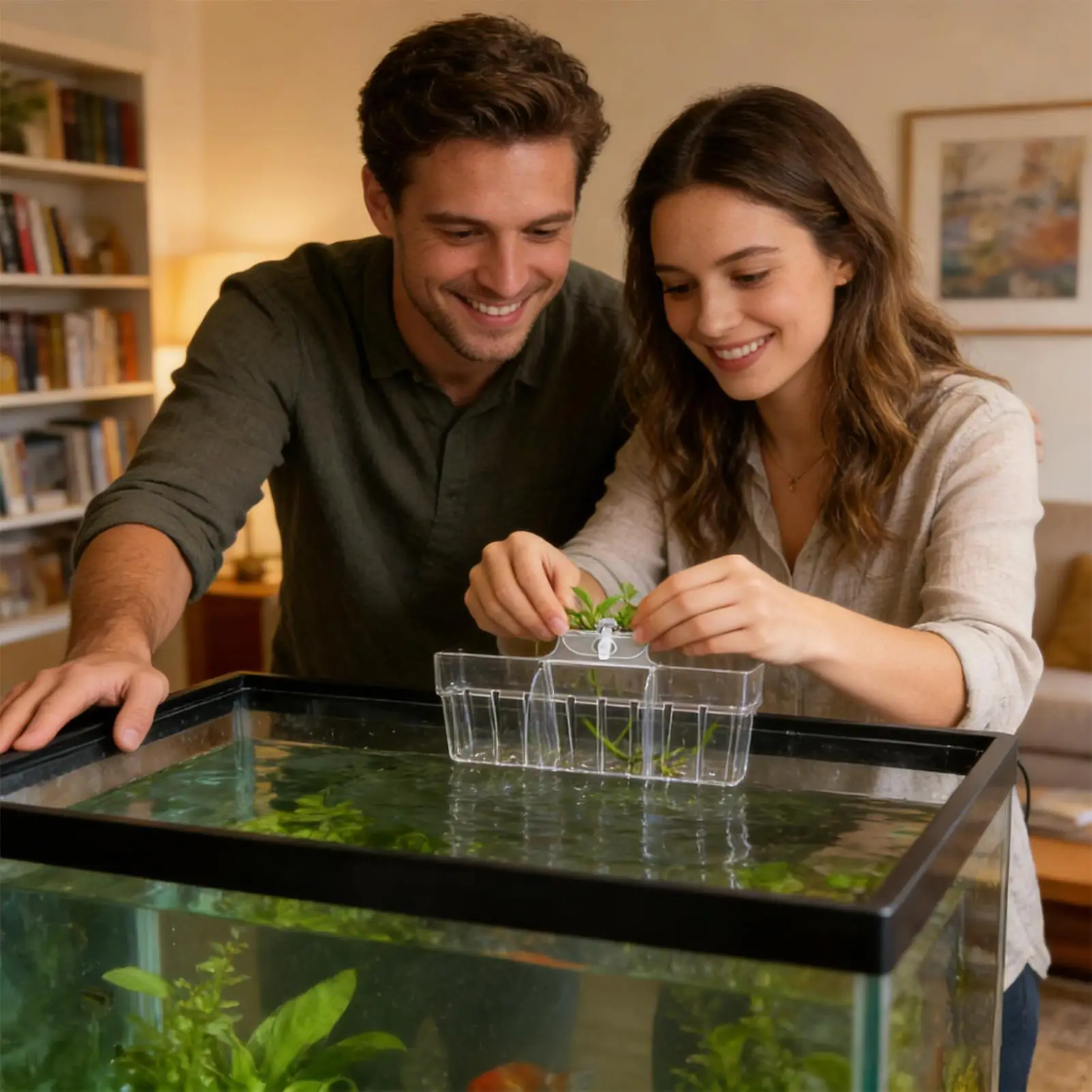 Aquarium Plant Holder 3 Compartment Adjustable Cultivation Pot Clear Aquarium Planter For Shrimp Betta Freshwater Terrarium