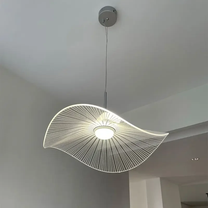 

SANDYHA Nordic Acrylic Lotus Leaf Chandelier Simple Straw Hat LED Hanging Lights for Bedroom Living Room Dining Room Bar