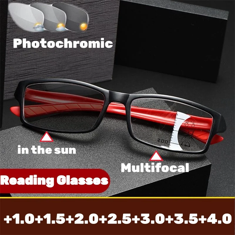 

Men Women Photochromic Multifocal Reading Glasses new Trendy Square Progressive Glasses Ultralight Sports Presbyopia Eyeglasses