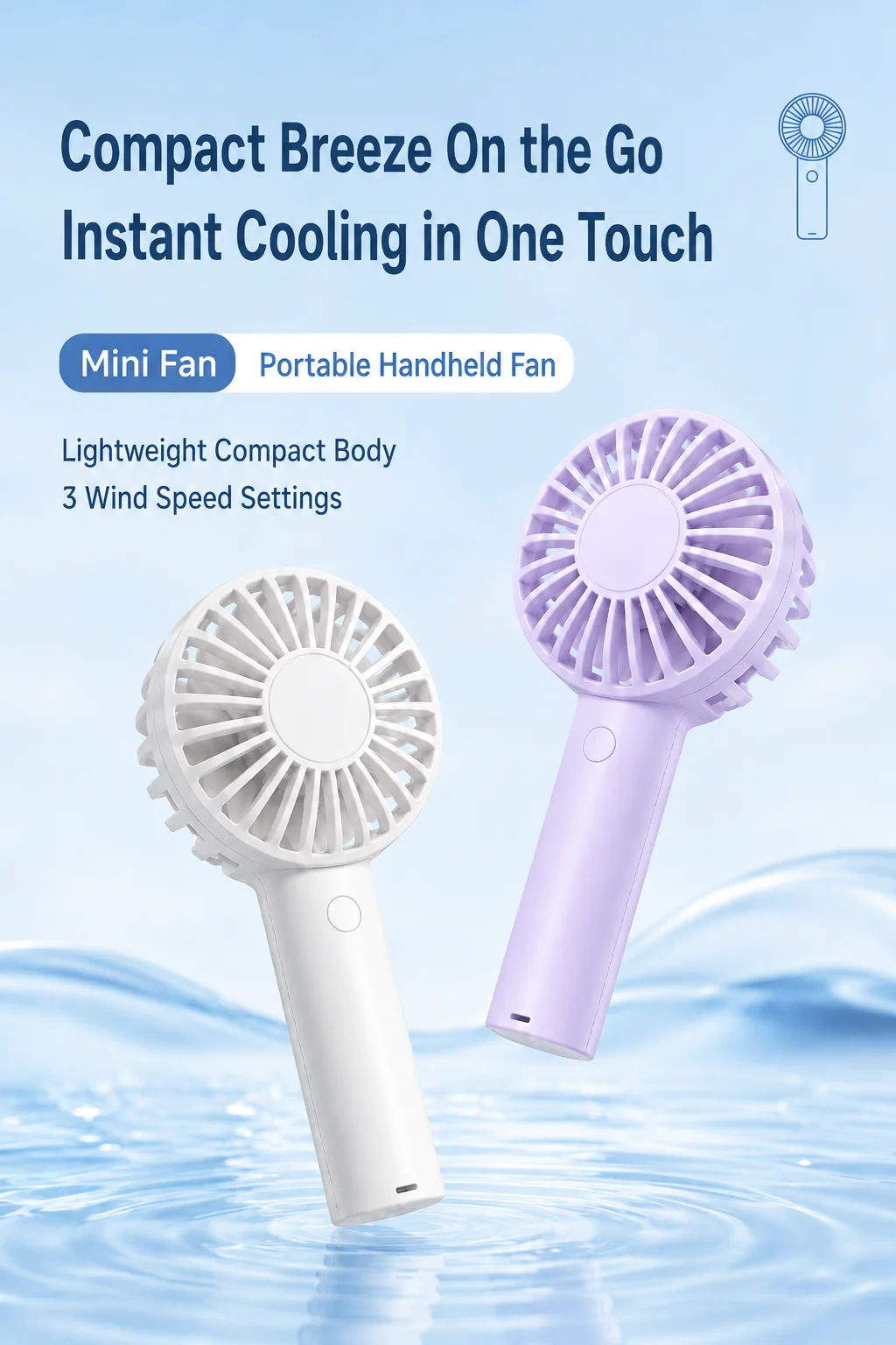 Mini Handheld Fan 3 Speeds Powerful Wind Type-C Fast Charging Portable Pocket Fan with Lanyard for Outdoor Camping