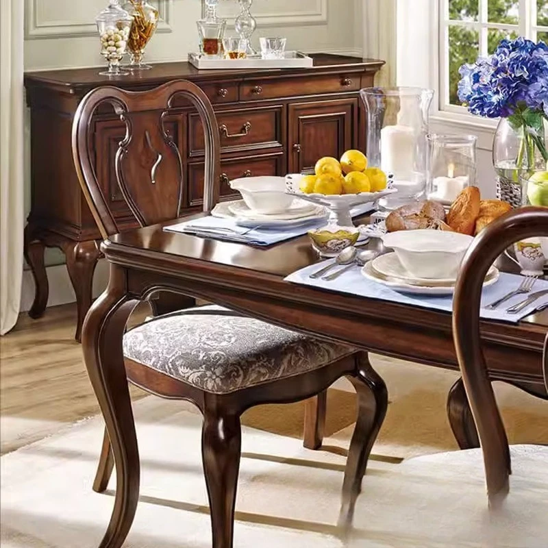 American rural solid wood classical retro solid wood dining table dining chair dining table combination