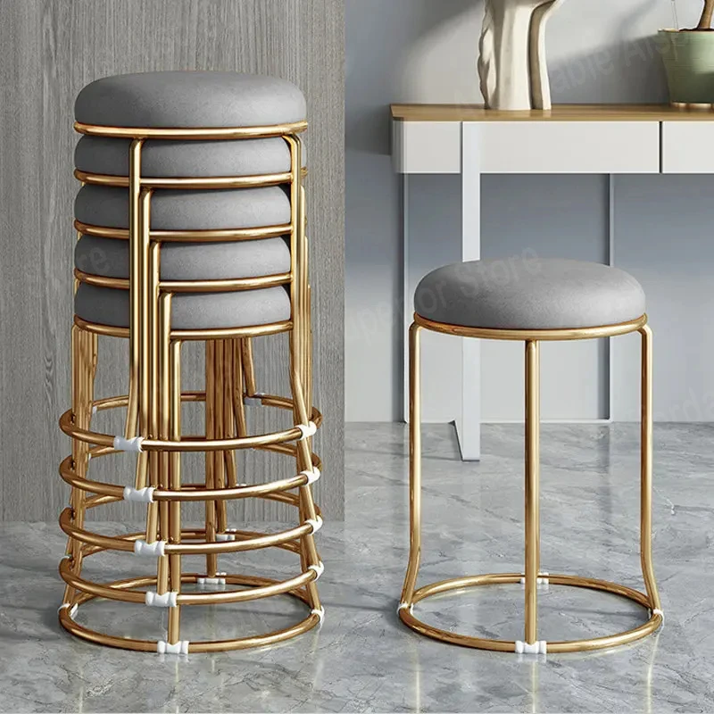 Luxury Nordic Dining Bar Chairs High Make Up Modern Iron Bar Stools Restaurant Round Tabourets Bars Home Furniture 좌식 의자cadeira