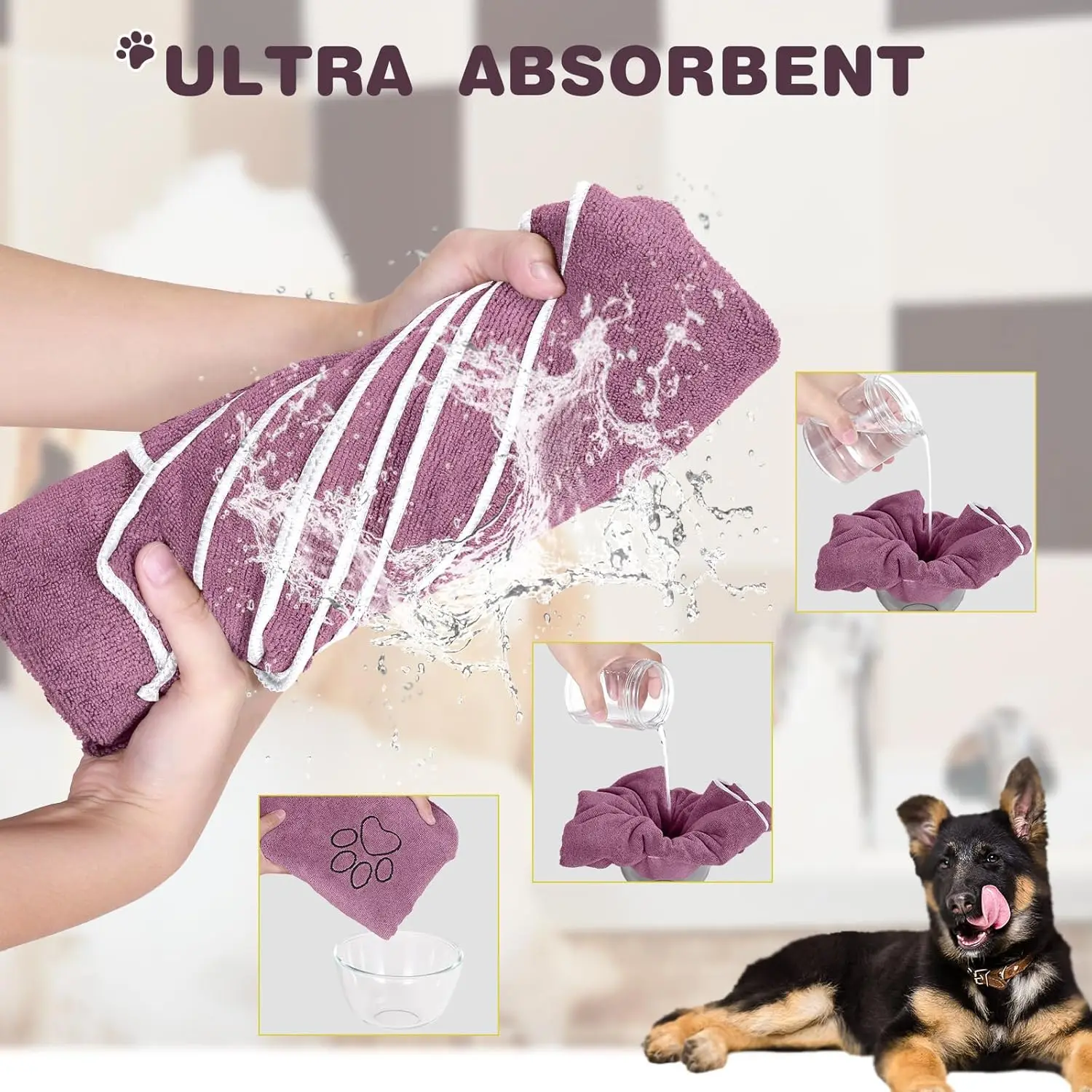 Extra Thick Dog Towel, Large 19x18cm for Heavy Duty Use. Durable, High Value, Multi-Pet Home