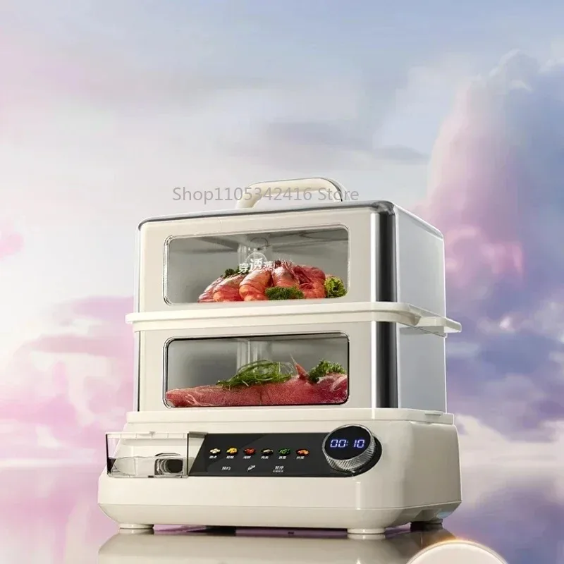 Multi-Functional Household Visual Electric Steamer 7L Large Capacity 3-Layer Stainless Steel Steam Pot for Vegetables Fish Rice