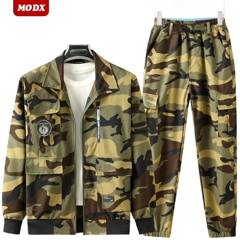 Spring Thin Ice Silk Camouflage Set Men Lightweight Quick Drying Wear-resistant Coverall Dirt Resistant Labor Protection 2-piece