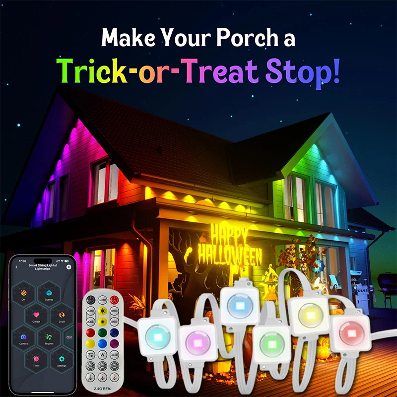 500FT التحكم الذكي ضوء خارجي دائم لتقوم بها بنفسك ضوء المشهد IP68 سقف المنزل الإضاءة حفلة عيد الحب عيد الهالوين عيد الميلاد