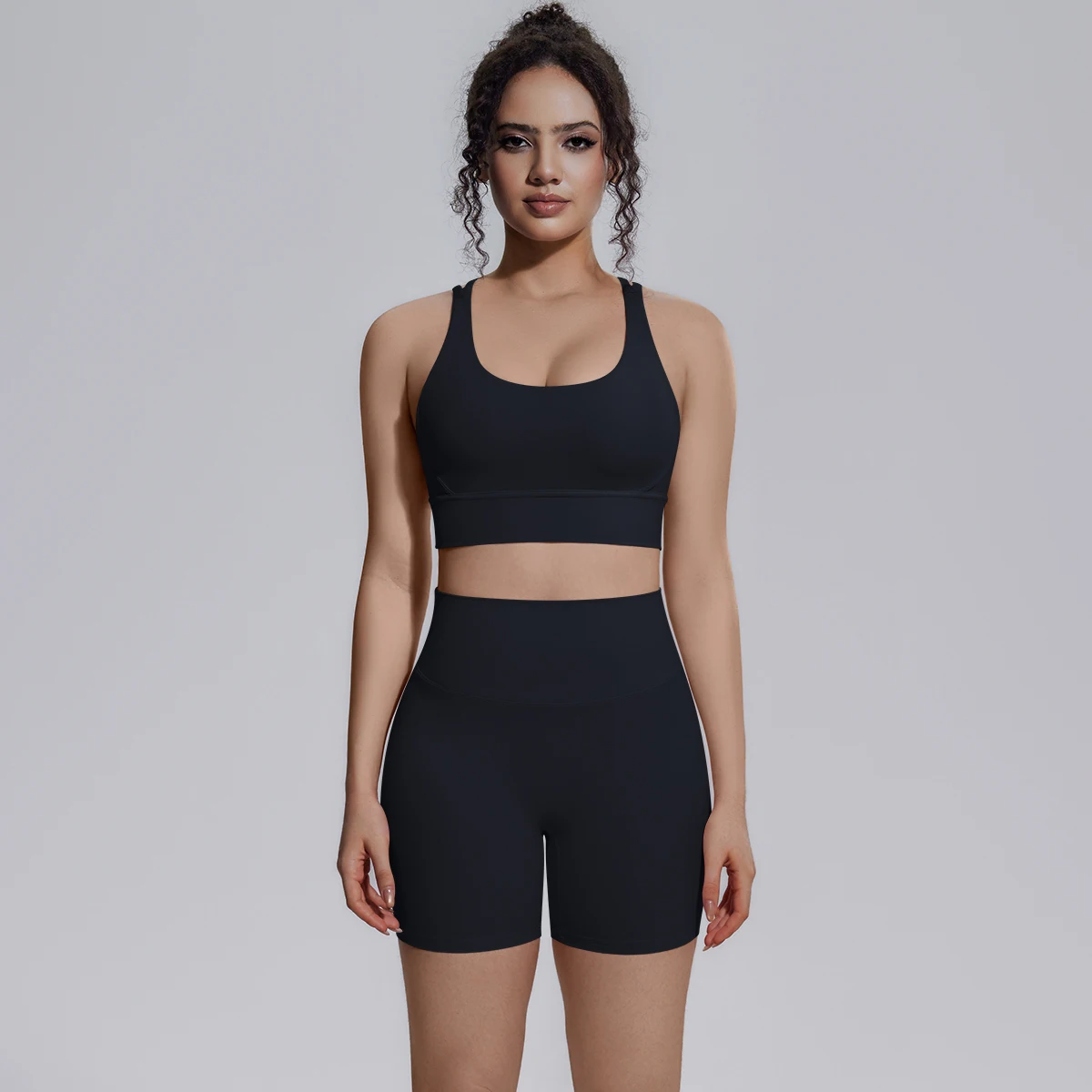 2-teiliges Yoga-Set, atmungsaktiv, für Sommer, Laufen, Radfahren, rückenfreier Sport-BH, High-Waist-Shorts mit Peach-Butt-Effekt, Fitness-Shorts, Gym-Yoga-Set – Detail 10