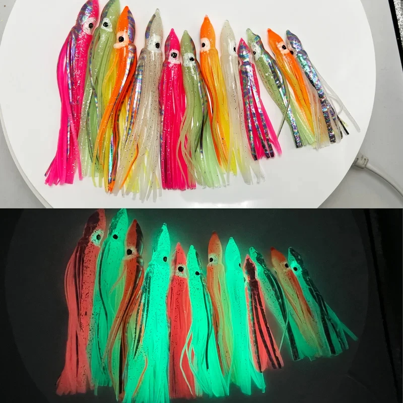 ZYZ Soft Octopus Lures 8/10/12CM Luminous Sea Fishing Bait Artificial Simulation Squid Skirts Lure Boat Fishing Fakebait