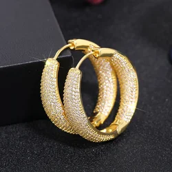 Huitan Bling Bling Hoop Earrings Silver Color/Gold Color Full CZ Luxury Trendy Earrings for Women Wedding Party Gorgeous Jewelry