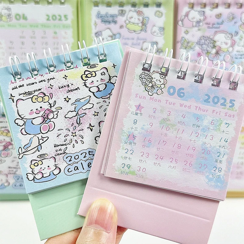 2025 Sanrio Hello Kitty Cartoon Cute Mini Desk Calendar Office Stationery Supplies Desktop Calendar Daily Memo Calendar Planner