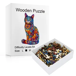 Puzzles en bois en forme d'animal unique pour adultes, cadeaux créatifs pour la famille et les amis, chat