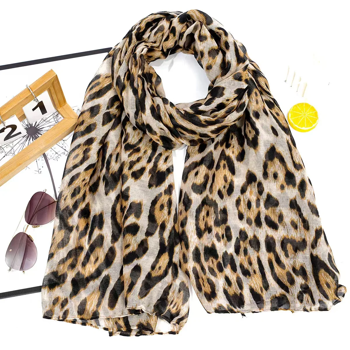 Cross-border for spot Europe and the United States classic fashion leopard print long Balinese yarn print fashion scarf female s