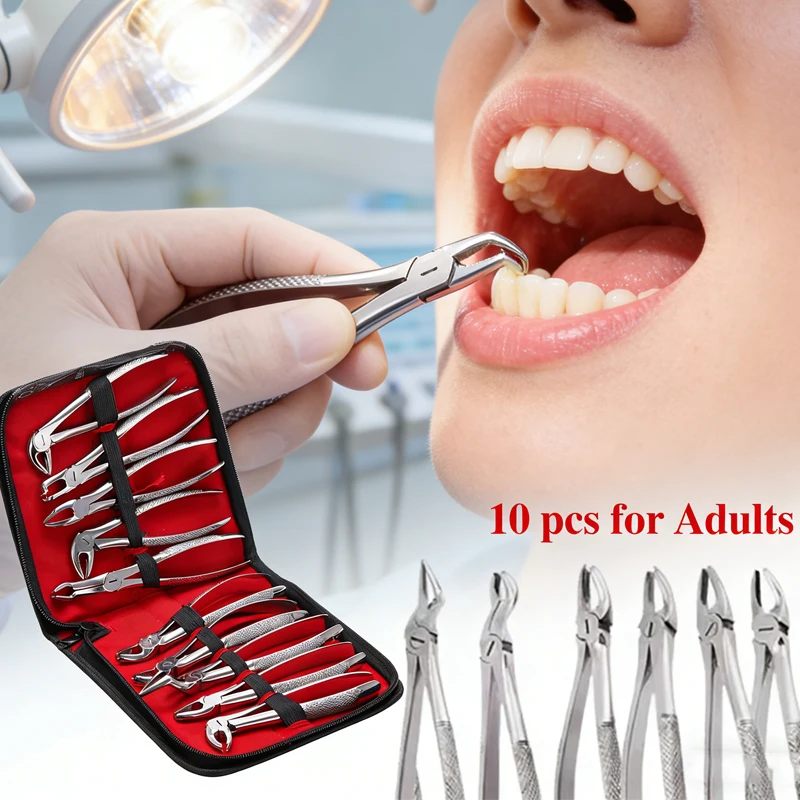 

Professional Dental Extraction Kit 7pc Child & 10pc Adult Forceps Surgical Steel Oral Surgery Tools