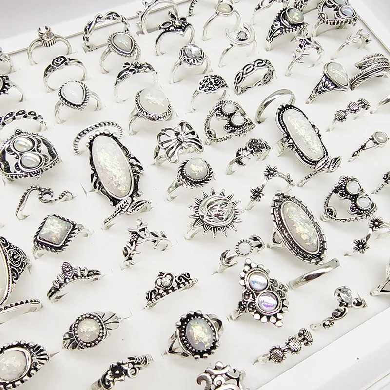 50 teile/los Großhandel Heißer Große Gefälschte Opal Geschnitzte Finger Ringe für Frauen Party Schönheit Kristall Blume Mond Sonne Schädel Crown bar Schmuck – Detail 7