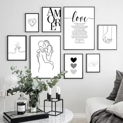 Scandinavian Style Love Poster Black and White Canvas Painting Amore Wall Pictures For Living Room Nordic Decoration Home Art