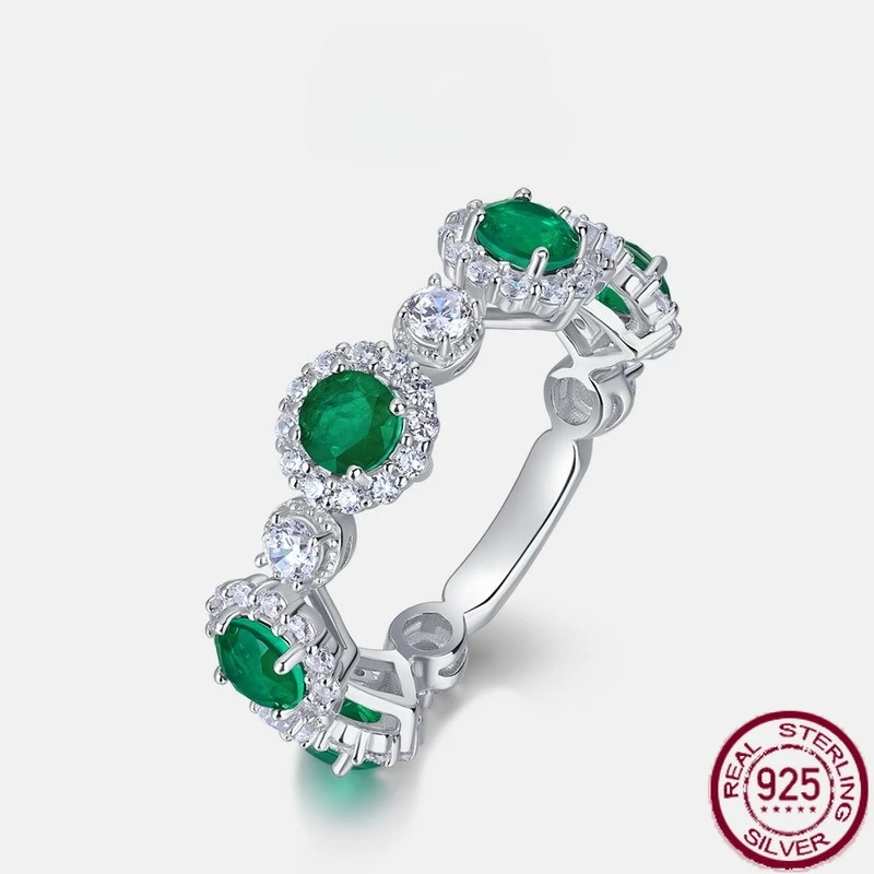 

New S925 pure silver light luxury fashion emerald inlaid with colorful gemstone index finger ring versatile wedding jewelry
