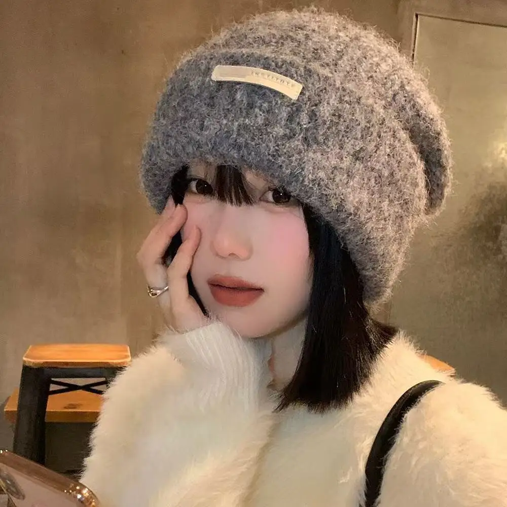 

Large Head Circumference Face-Flattering Beanie - Women's Trendy Gray Japanese-Inspired Warm Fall Winter Slouchy Hat