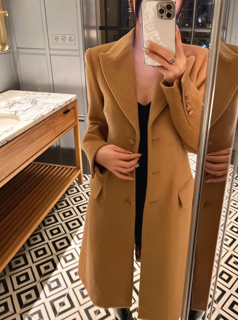 2024 Autumn/Winter New Women's Wool Coat Fashionable and Exquisite Long Single breasted Wool Cashmere Solid Color Slimming Coat