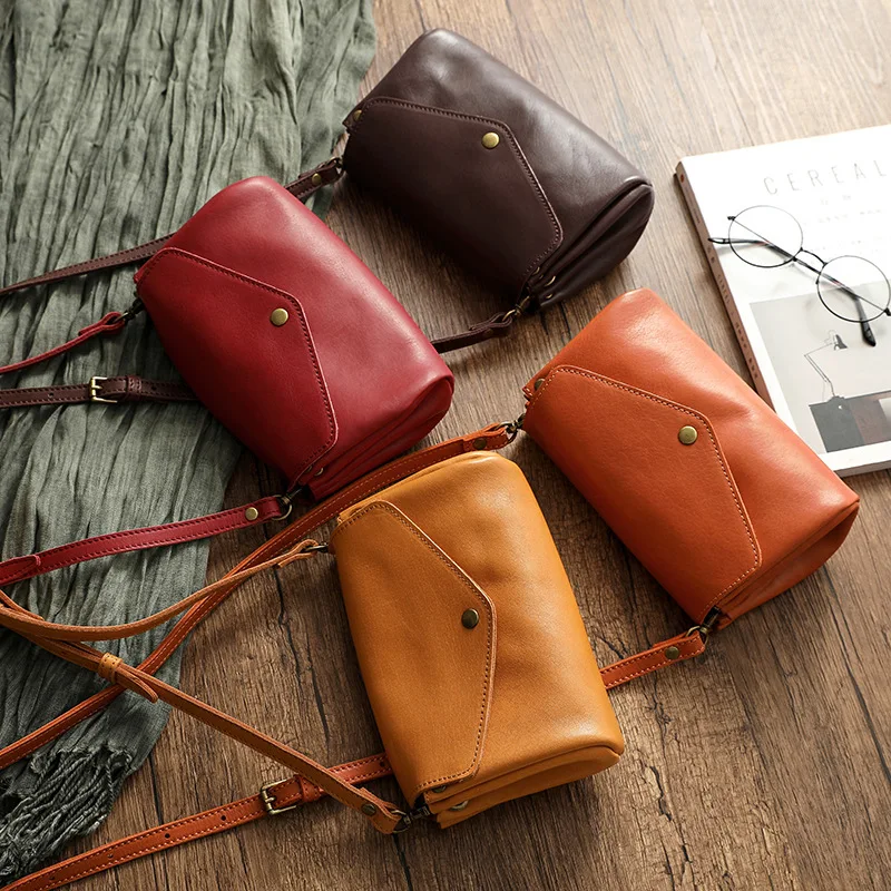 Alirattan 2025 Autumn Header Cowhide Handmade Waxing Leather Female Leather Wind Piano Bag Crossbody Shoulder Bag Bolsa Feminina