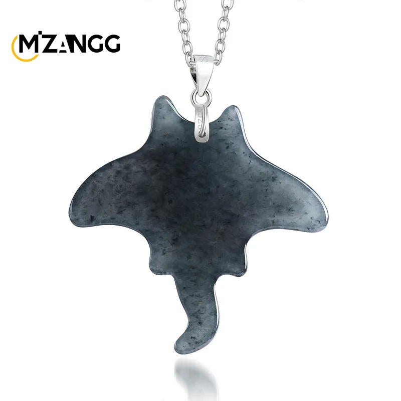 Natural Jadeite Black Chicken Species Devil Fish Pendant Personalized Hip-hop Ice Species Jade Necklace Men & Women Holiday Gift