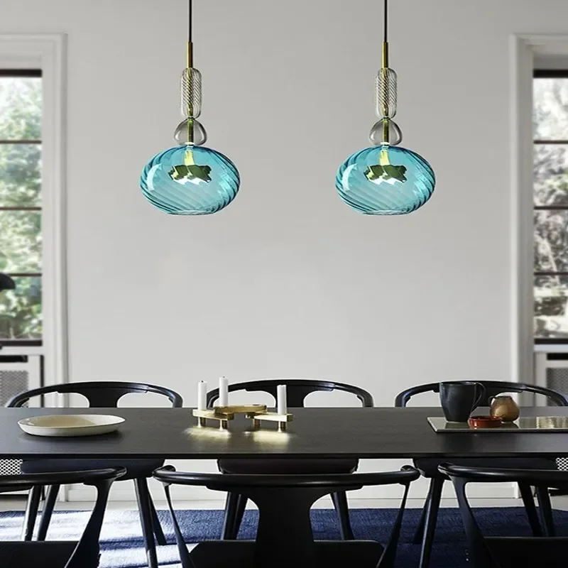 Lustre de vidro manchado macaron escandinavo, luminária suspensa com lâmpada e27