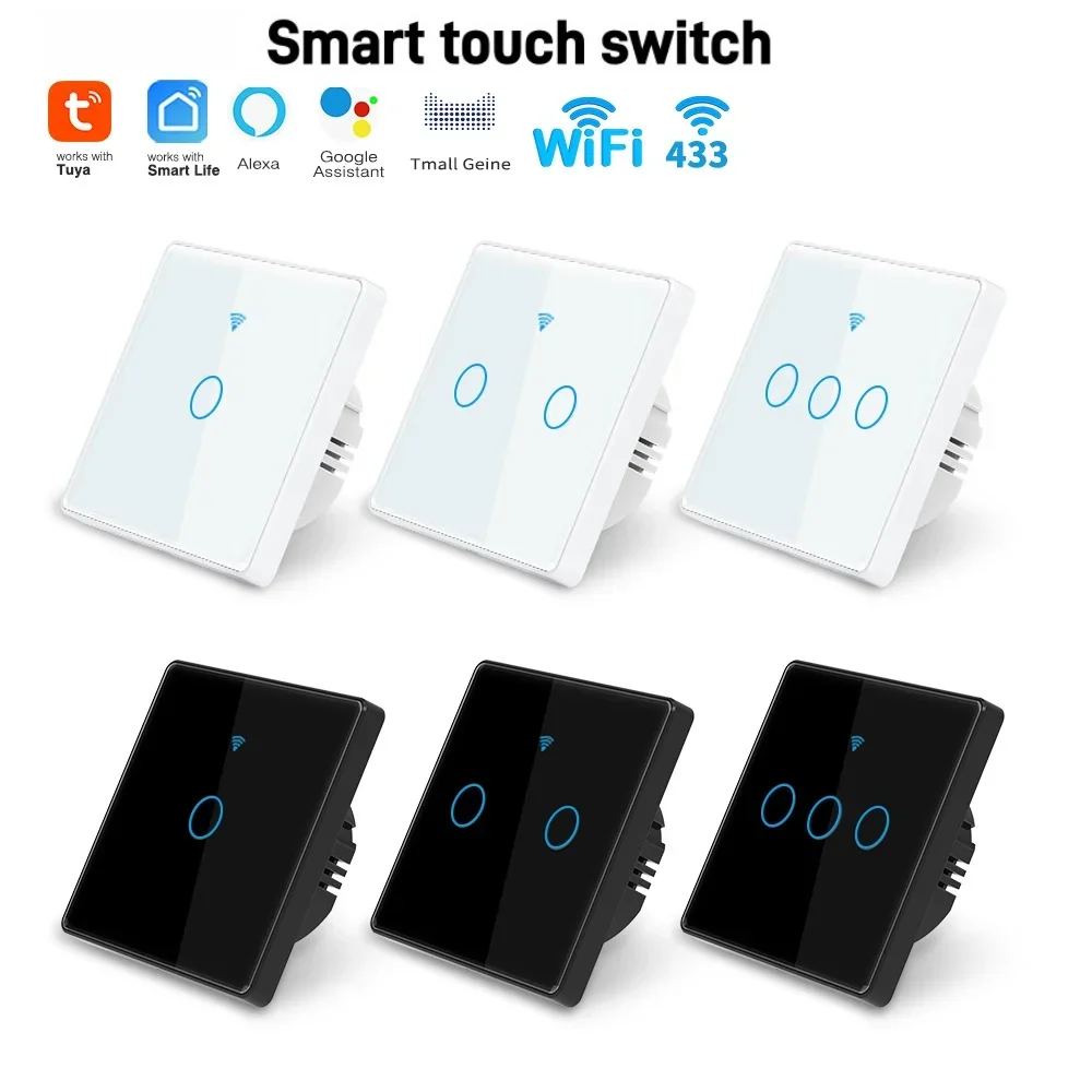 

Tuya WiFi Smart Switch Slim Tempered Glass Touch Panel Alexa Voice Scene Linkage for Home Luxury Smart Electrical Control