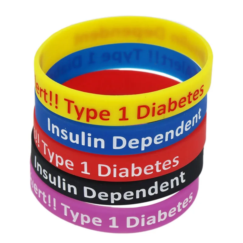 5PCS Diabetic Bracelets Medical Alert Type 1 Diabetes Insulin Dependent Silicone Wristband Armband Nurse Bangles Gifts SH043