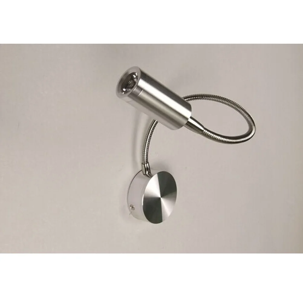

3W Adjustable Gooseneck LED Wall Light Silver 360 Degree Rotation Aluminum Bedside Reading Lamp Ac 85-265V 200Lm for Home Study