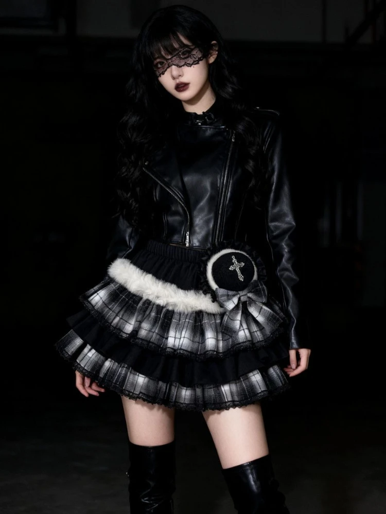 サブカルチャーパンクルーズレースゴシックスカート女性ダーク弾性ウエストヴィンテージパッチワークショートスカート Y2k ホットガール美的服