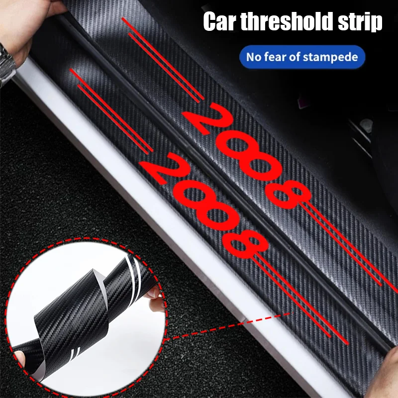 For Peugeot 2008 Logo Car Door Sill Kick Plate Guard Films Carbon Fiber Texture Decor Styling Entry Pedal Protective Tape Films