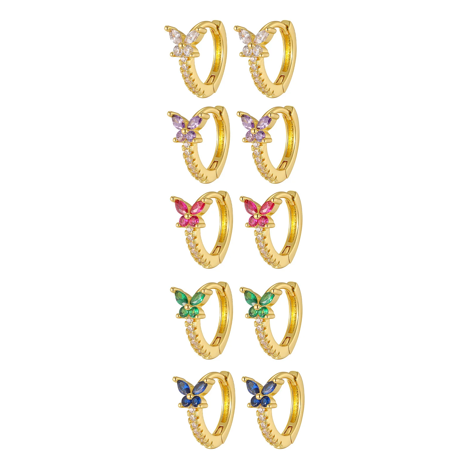 Women Earrings Huggie Hoops, Small Crytsal Butterfly Earring Hypoallergenic Jewelry