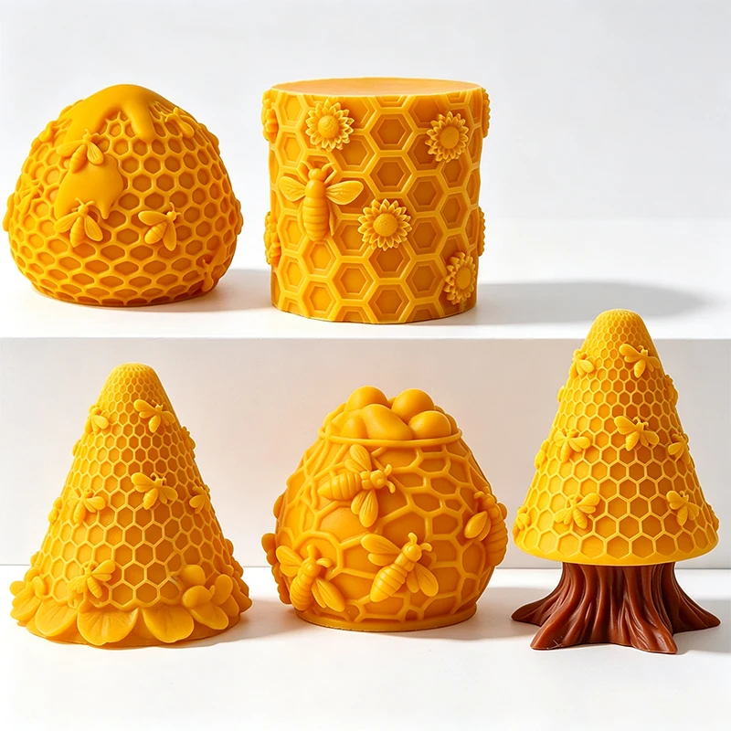 3D Honeycomb Silicone Candle Mold Bee Flower Cylinder Spherical Gypsum Aroma Plaster Scented Candle Mold Home Decor