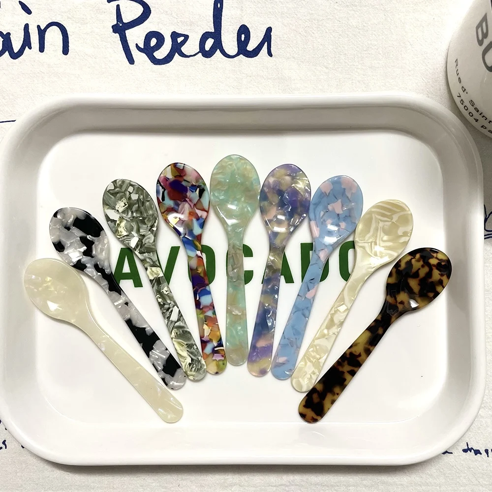 Colorful Acrylic Caviar Ice Spoons Reusable Food Grade Cream Coffee Dessert Stirring Teaspoons Kitchen Tableware Craft Tool