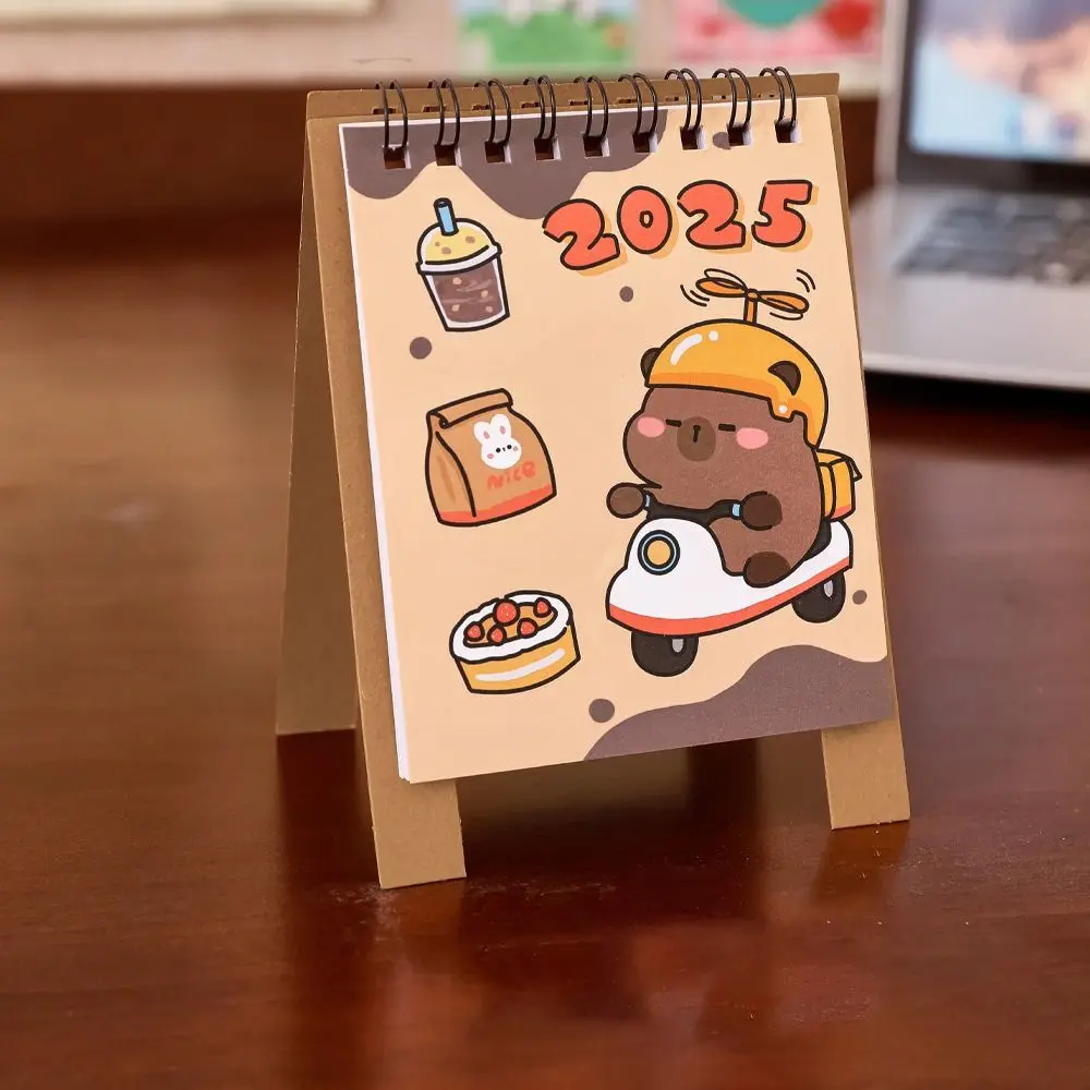 

4Pcs/set Simple Page Flipping Design Mini Calendar Thickened Cartoon 2025 Calendar Cute Desktop Calendar Ornament Students